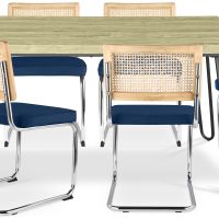 Pack Hairpin Dining Table 150x90 & 6 Black Mesh Rattan and Velvet Chairs - Wanda Dark blue 60581 photo 5 Buy Pack Hairpin Dining Table 150x90 & 6 Black Mesh Rattan and Velvet Chairs - Wanda Dark blue 60581 home delivery