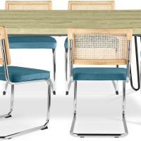Pack Hairpin Dining Table 150x90 & 6 Black Mesh Rattan and Velvet Chairs - Wanda Turquoise 60581 photo 6 Buy Pack Hairpin Dining Table 150x90 & 6 Black Mesh Rattan and Velvet Chairs - Wanda Turquoise 60581 - in the EU