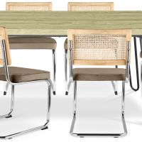 Pack Hairpin Dining Table 150x90 & 6 Black Mesh Rattan and Velvet Chairs - Wanda Beige 60581 photo 8 Buy Pack Hairpin Dining Table 150x90 & 6 Black Mesh Rattan and Velvet Chairs - Wanda Beige 60581 at MyFaktory
