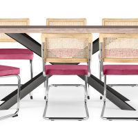 Pack Industrial Wooden Table (200cm) & 8 Rattan and Velvet Mesh Chairs - Wanda Fuchsia 60593 photo 4 Buy Pack Industrial Wooden Table (200cm) & 8 Rattan and Velvet Mesh Chairs - Wanda Fuchsia 60593 in the Europe