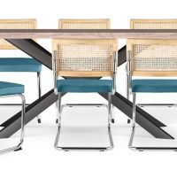Pack Industrial Wooden Table (200cm) & 8 Rattan and Velvet Mesh Chairs - Wanda Turquoise 60593 photo 6 Buy Pack Industrial Wooden Table (200cm) & 8 Rattan and Velvet Mesh Chairs - Wanda Turquoise 60593 - in the EU