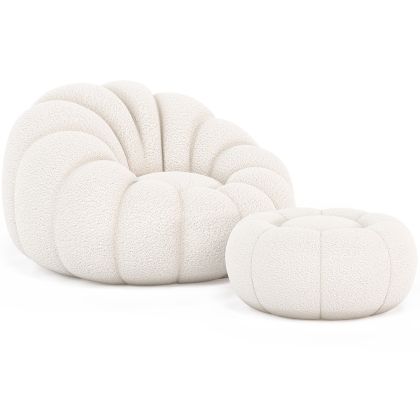 Buy Upholstered Armchair with Ottoman - White Boucle - Calera White 60542 in the Europe