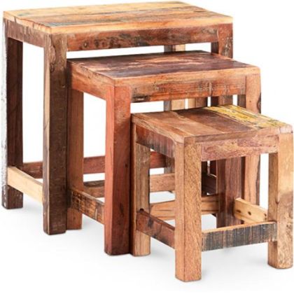 Buy 3 Vintage low recycled wooden stackable tables - Seaside Multicolour 58507 - prices 
