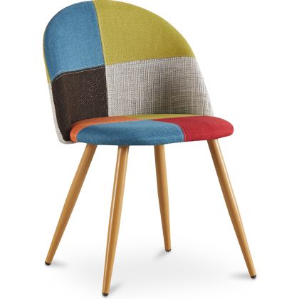 Buy Dining Chair Accent Patchwork Upholstered Scandi Retro Design Wooden Legs - Bennett Fiona Multicolour 59934 in the Europe