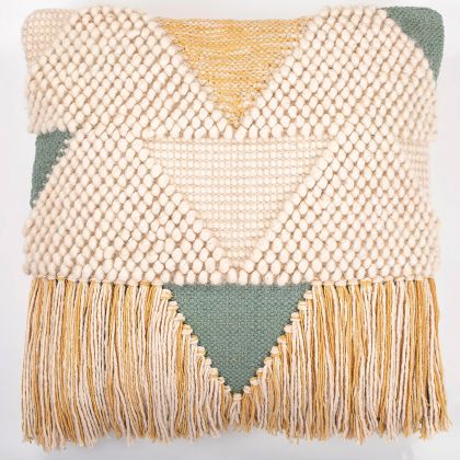 Buy Square Cushion in Boho Bali Style, Cotton & Wool cover + filling - Metsal Multicolour 60201 in the Europe