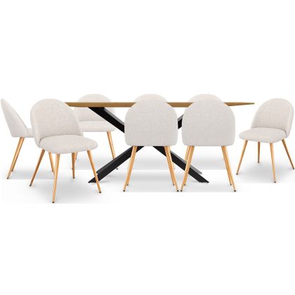 Buy Pack Industrial Wooden Table (220cm) & 8 Bouclé Upholstered Chairs - Bennett White 60558 at MyFaktory