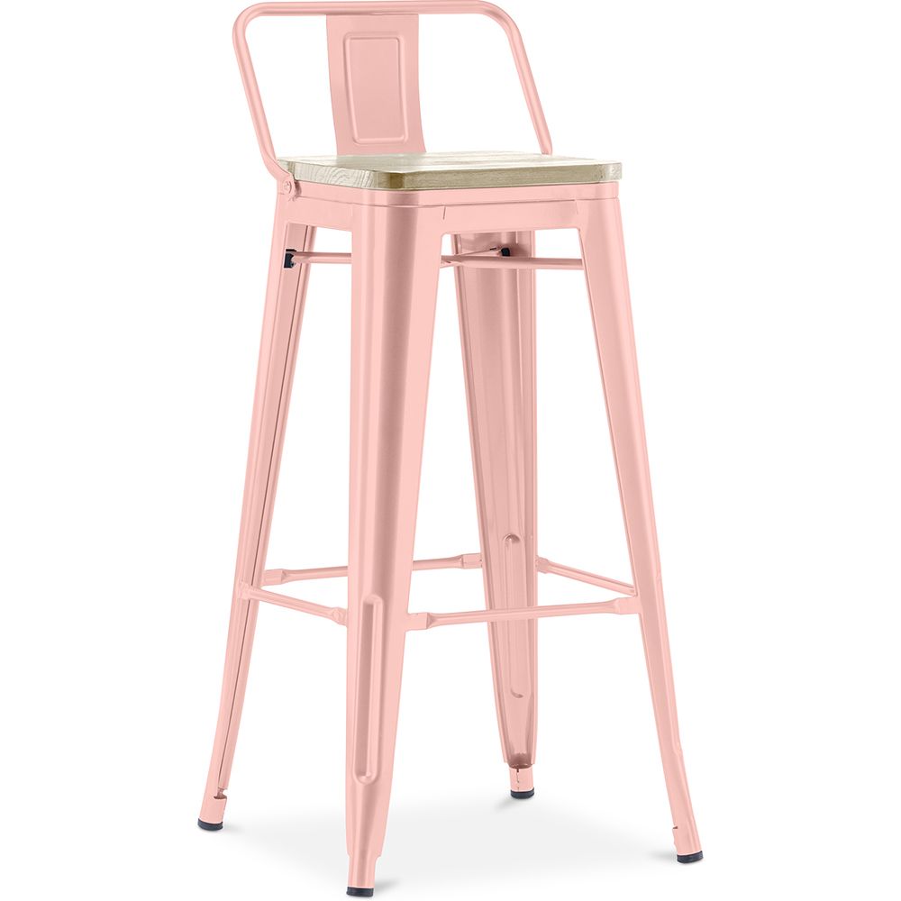  Buy Bistrot Metalix style bar stool with small backrest - 76 cm - Metal and Light Wood Pastel orange 59694 - in the EU